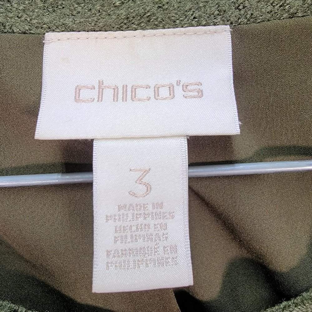 Y2K Chico's Green Wool Blend Ruffled Round Neck Button Up Maximalist Jacket Coat - Picture 12 of 15